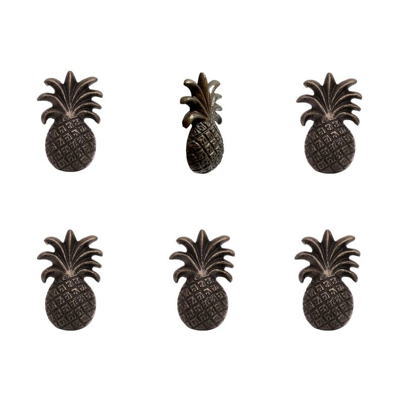 HomeRoots Set of Six Antiqued Bronze Metal Pineapple Drawer Pull Knobs - 1.25 in. x 2.50 in. x 1.50 in.