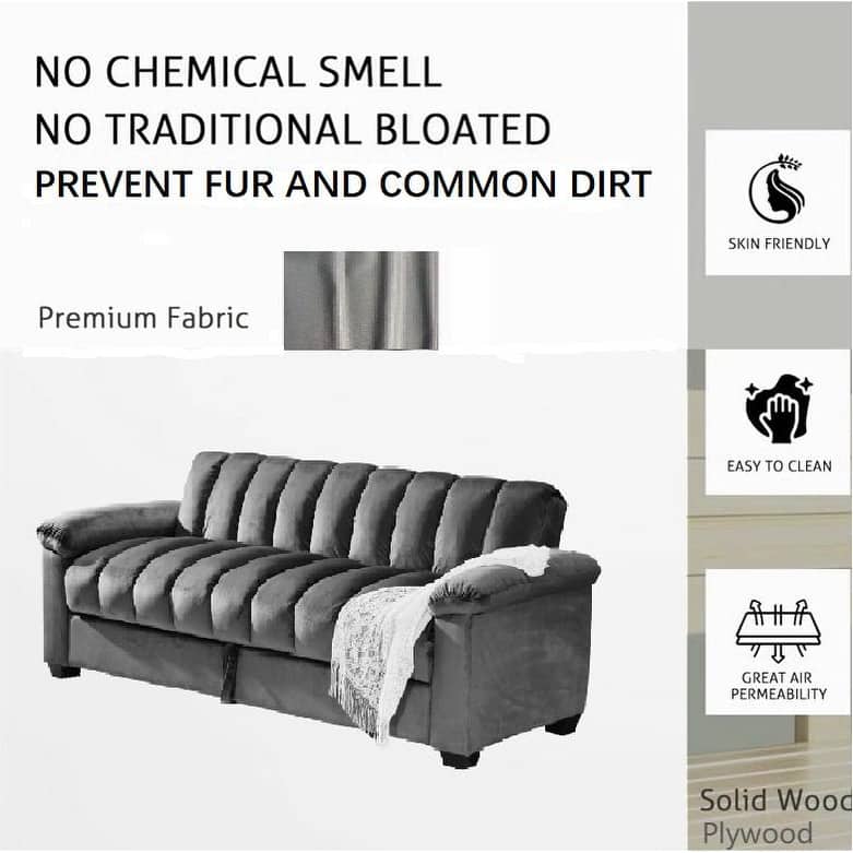 82.7'' Velvet Storage Convertible Sofa Sleeper Couch with 2 Pillows