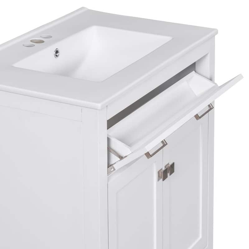 30-Inch Bathroom Vanity with Ceramic Sink, Modern Green Single Bathroom Cabinet