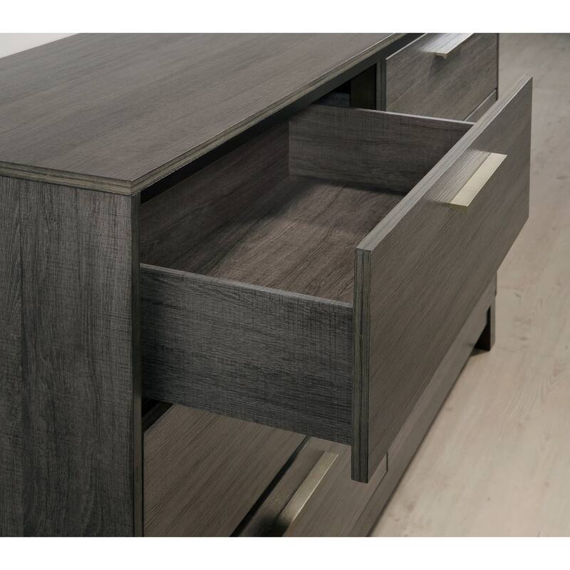 Ioana Antique Grey Finish Wood Bed Room Set, King Size Bed, Dresser, Mirror, Night Stand, Chest