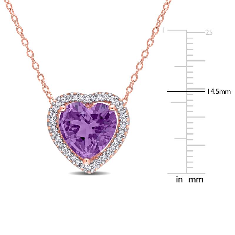 Miadora Heart-cut Amethyst and 1/5ct TDW Diamond Halo Necklace in Rose Plated Sterling Silver