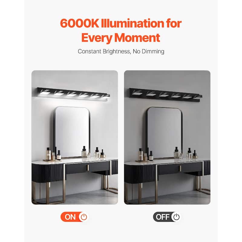 Modern Wall Mount Black Bathroom Vanity LED Light Fixture with 6 Rotatable Heads - N/A