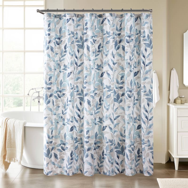 Madison Park Essentials Thelma Blue Botanical Printed Shower Curtain - Blue