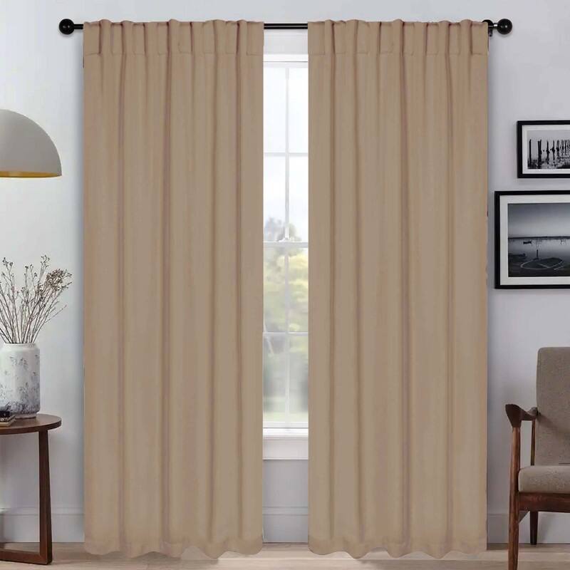Superior Solid Machine Washable Room Darkening Curtains with Back Tabs, Set of 2