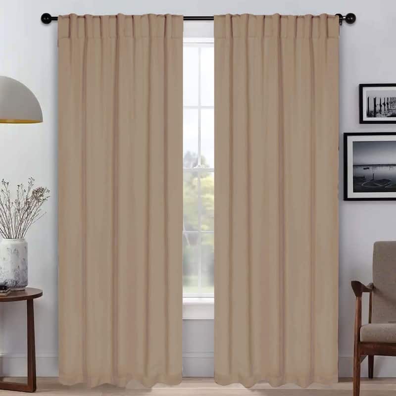 Superior Solid Machine Washable Room Darkening Curtains with Back Tabs, Set of 2