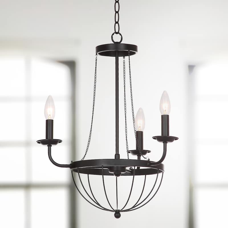 SAFAVIEH Lighting Brandee Adjustable 3-Light Black Chandelier - 18"x18"x25.5-95.5"