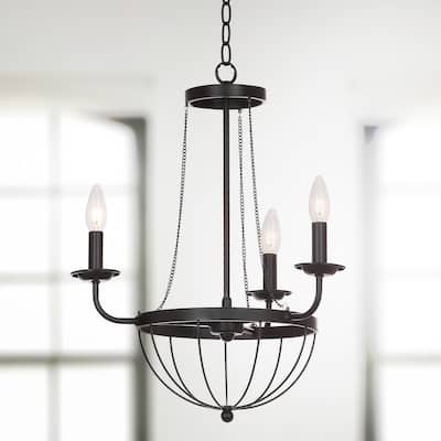 SAFAVIEH Lighting Brandee Adjustable 3-Light Black Chandelier - 18"x18"x25.5-95.5"