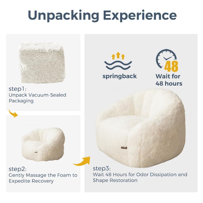 Giant Bean Bag Chair,Shell-Shaped Oversized Bean Bag Chair with Fille - White - Large