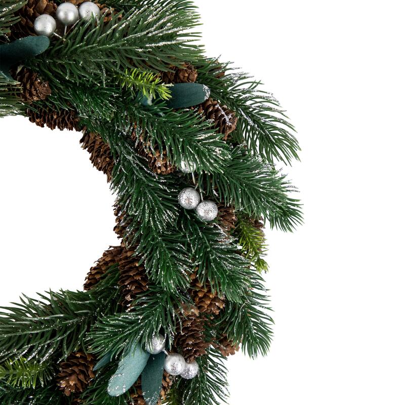 Green Pine, Pinecone Berries Artificial Christmas Wreath, 14", Unlit