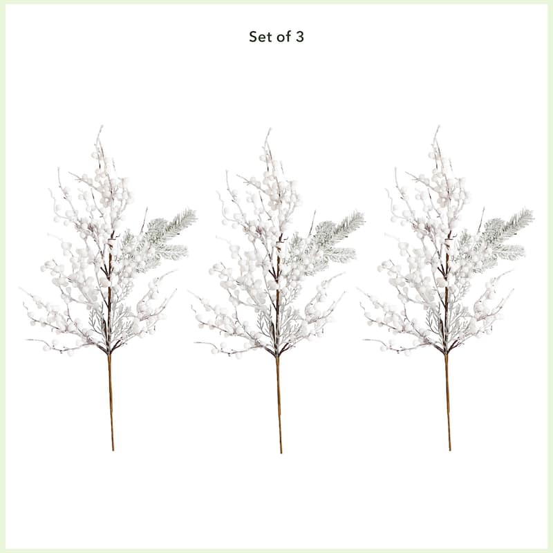 Flocked Berry Artificial Christmas Stem Sprays - 30" - White - Set of 3