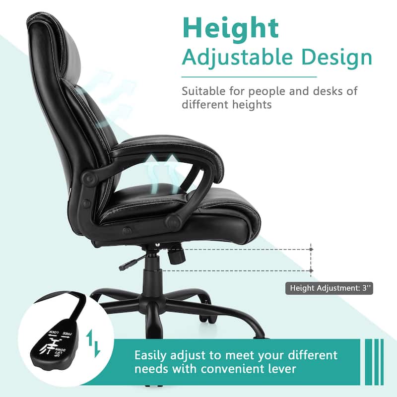 Costway 400 LBS Big & Tall Leather Office Chair Adjustable High Back - See Details