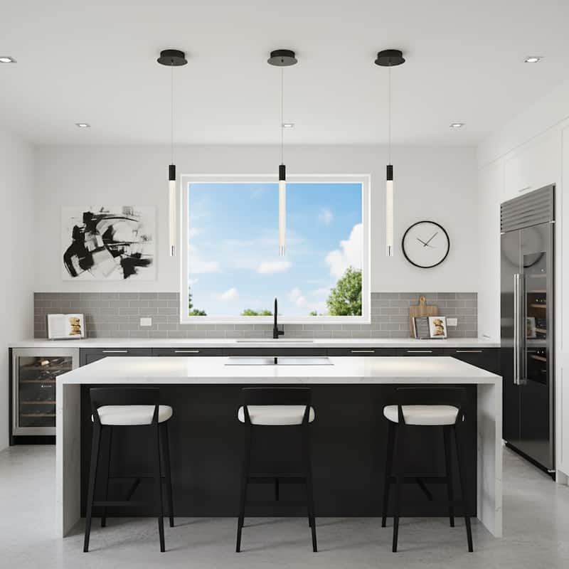 Artcraft Celine - 1-Light Integrated LED Pendant - Black Finish with Laser Lined Glass Rods