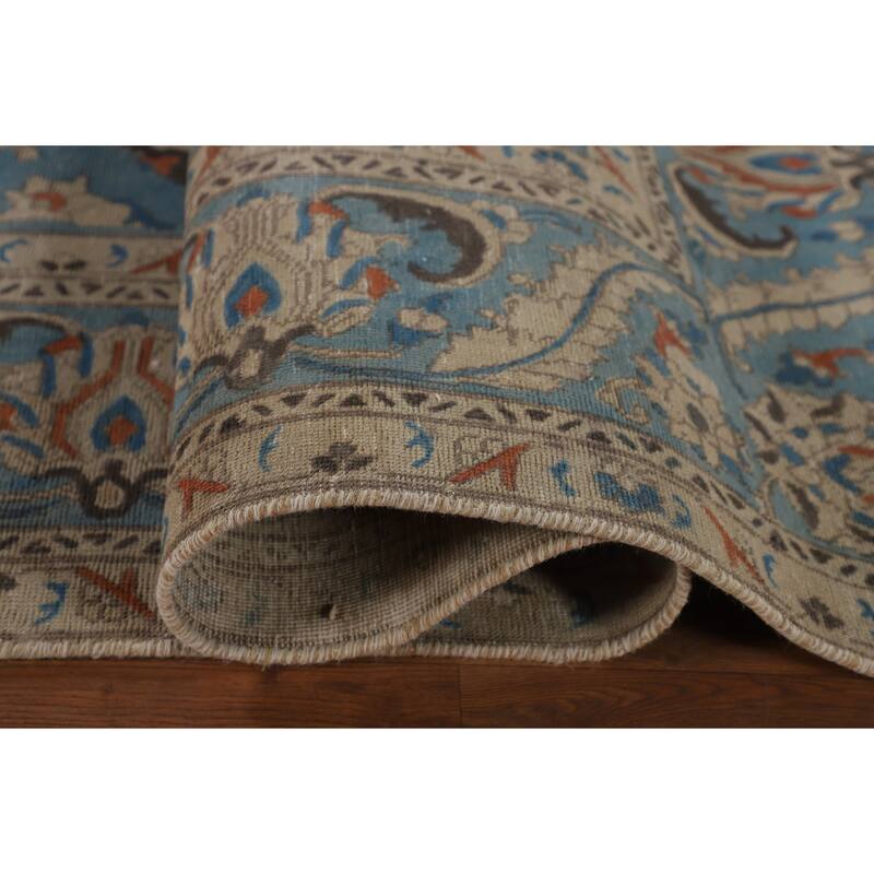 Over Dyed Blue Tabriz Persian Antique Area Rug Handmade Wool Carpet - 9'2"x 12'6"