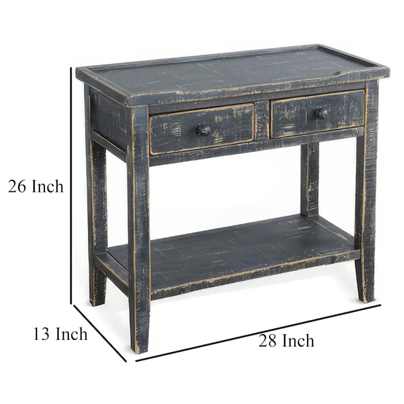 Rena Side End Table, 2 Drawers 1 Shelf, 28 Inch Rustic Black Mahogany