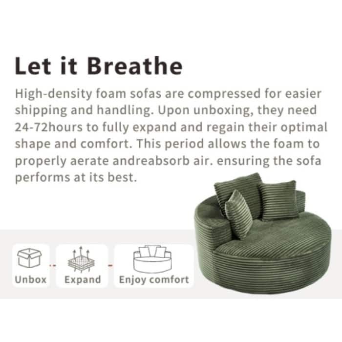 Round Memory Foam Sofa Bed, Cloud Sectional Couch with 3 Pillows for Living Room