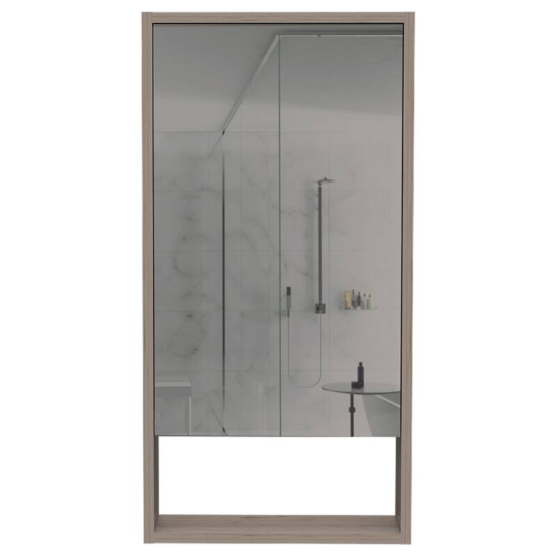 Medicine Cabinet with Mirror, One External Shelf and Two Internal Shelves, Light Gray Finish for Bathroom or Bedroom