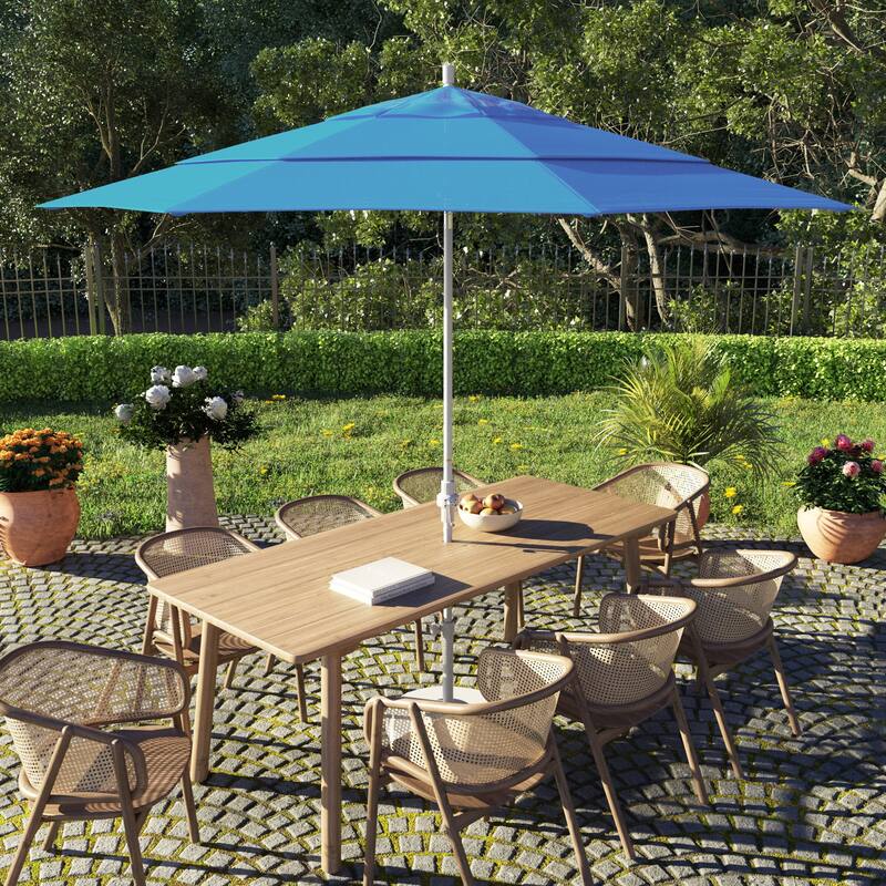 California Umbrella 11' Sun Master Patio Umbrella White Aluminum Pole Fiberglass Ribs Crank Lift Tilt, Olefin