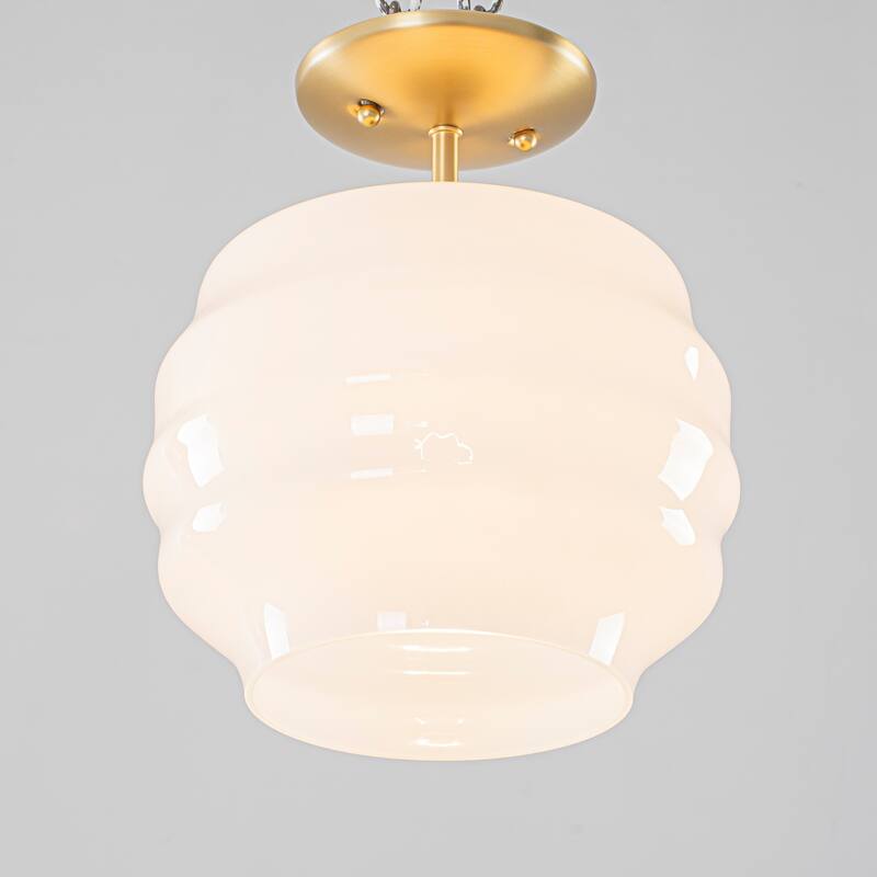 1-Light Retro Modern Glass Gold Flush Mount Ceiling Light for Living Room & Bedroom - 9.4 in. W x 11 in. H