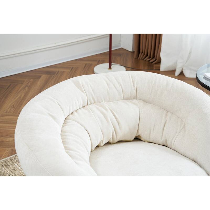 Chenille Upholstered 360° Swivel Club Chair/Accent Chair with Removable Cushion, Round Office Chair with Black Metal Base