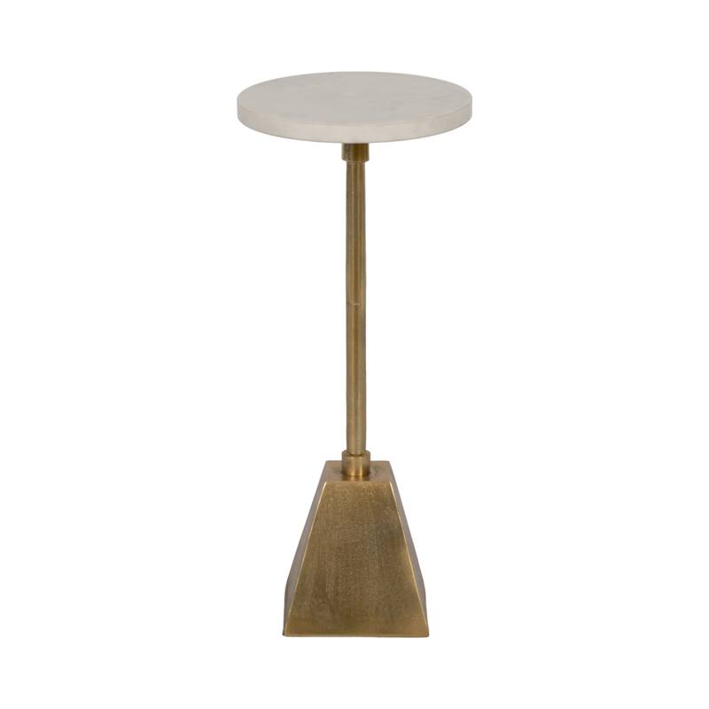 Metal 23"H Round Drink Table in Gold/White with Aluminum/Stone Construction for Stylish and Practical Bedroom, Living - Metal - 10" x 10" x 23" - Gold/ Metallic