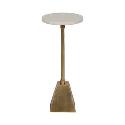 Metal 23"H Round Drink Table in Gold/White with Aluminum/Stone Construction for Stylish and Practical Bedroom, Living
