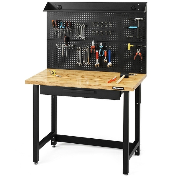 4' Workbench with Pegboard and Organizer Drawer