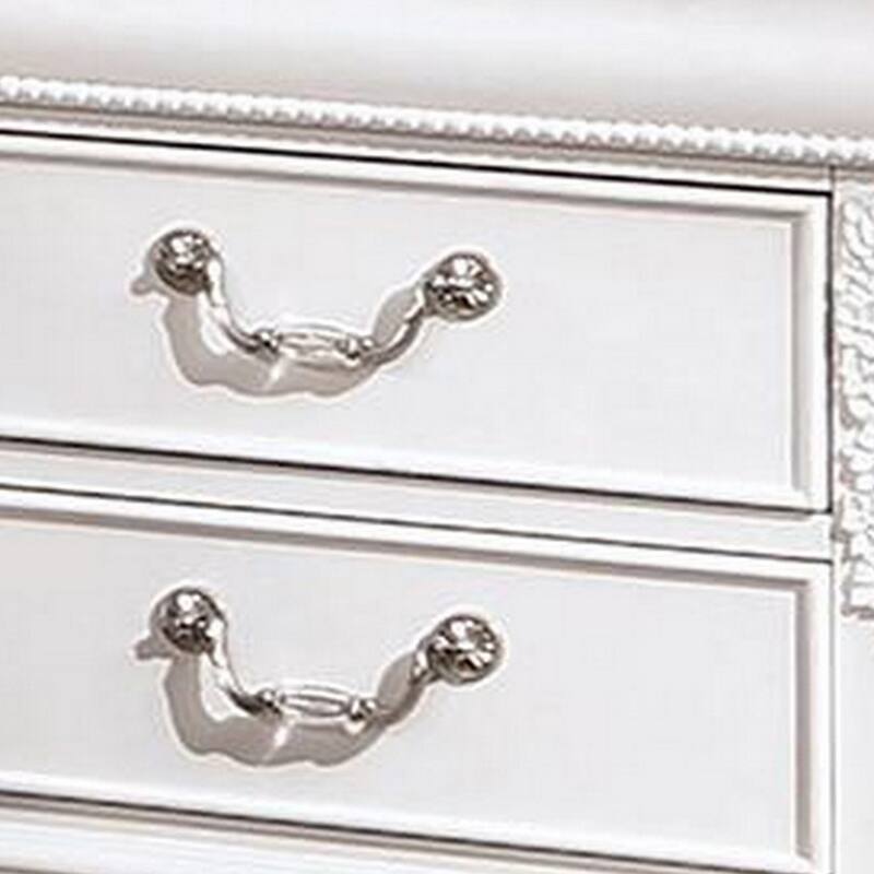 Aleci 24 Inch Nightstand, 2 Drawers, Carved Details, Solid Wood, White