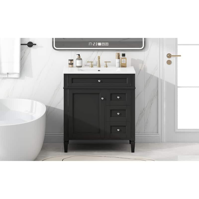 30''Bathroom Vanity With Top Sink,Modern Bathroom Storage Cabinet With 2 Drawers And A Tip-Out Drawer,Single Sink