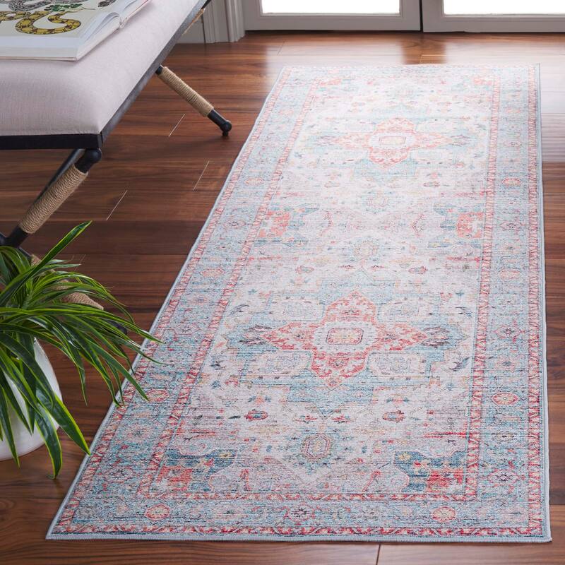 SAFAVIEH Tucson Ava Machine Washable Slip Resistant Shabby Chic - 2' 6" x 6' - Turquoise/Rust
