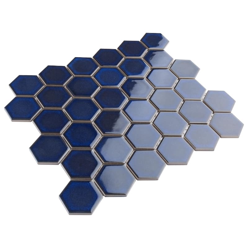 Merola Tile Tribeca 2" Hex Glossy Cobalt 11-1/8" x 12-5/8" Porcelain Floor and Wall Tile