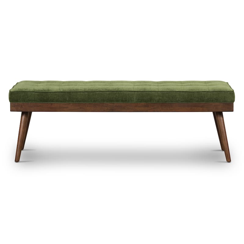 Poly & Bark Luca Fabric Bench - Tufted Seat with Solid Wood Legs - Distressed Green Velvet