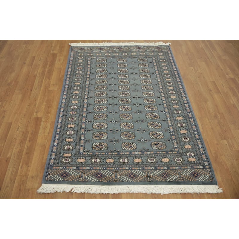 Hand Knotted Oriental 100% Wool Carpet Traditional Tribal Navy Blue & Blues Bokhara Area Rug - 5' 11'' X 4' 2''