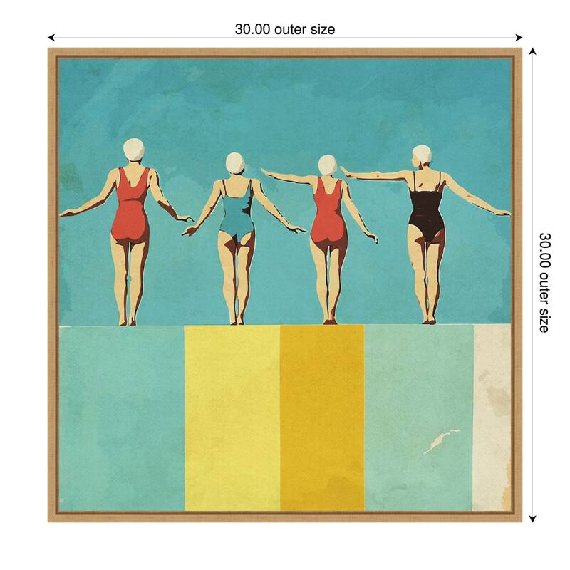 Four Figures on The Pool by Layla Oz Framed Canvas Wall Art Print - 30 x 30 in - Brown