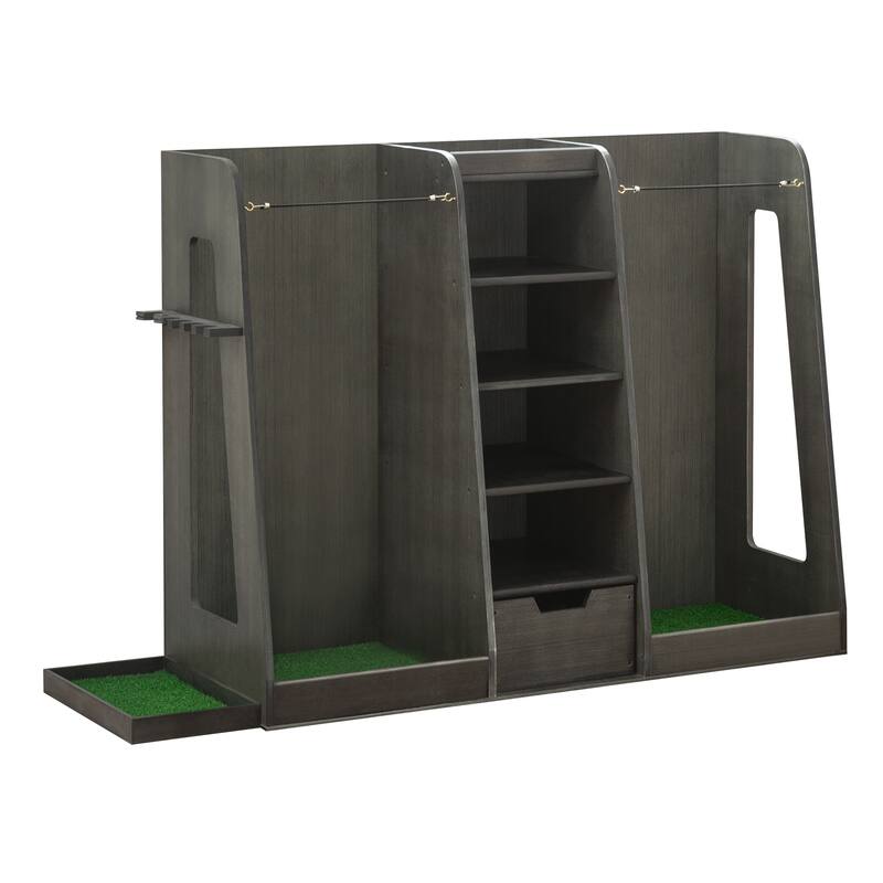 55.5"x16"x37" Wooden Golf Bag Storage Rack with Drawers - 2-Bag Organizer with Side Club Holders - 55.5" L x 16" W x 37" H