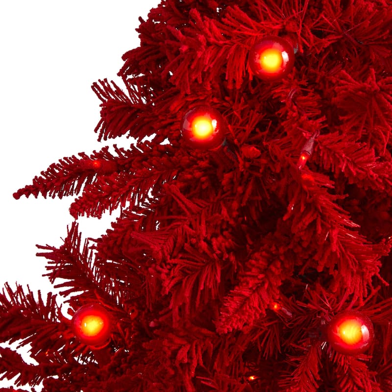 5' Pre-Lit Red Flocked Fraser Fir Artificial Christmas Tree - 5 Foot