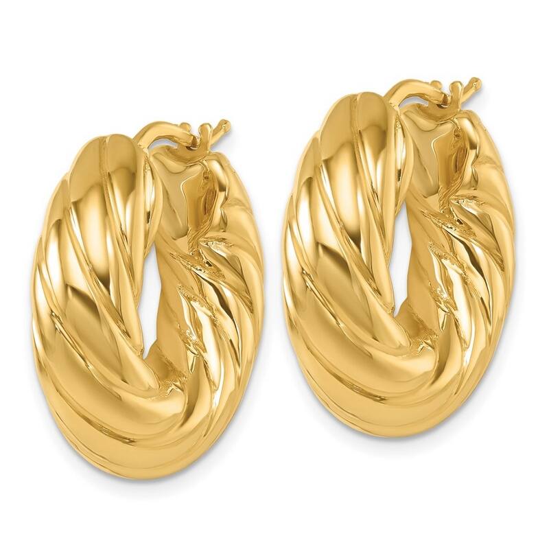 Curata Solid 18k Yellow Gold 25x7.6mm Puffed Twisted Hoop Earrings