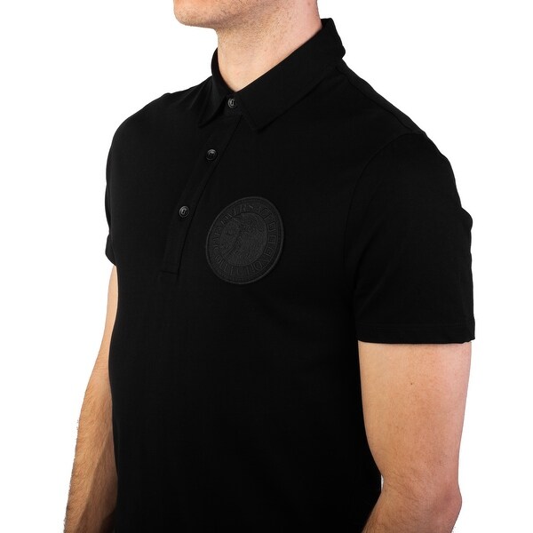 Versace Jeans Men S Black Embroidered Graphic Sleeve Short Sleeve