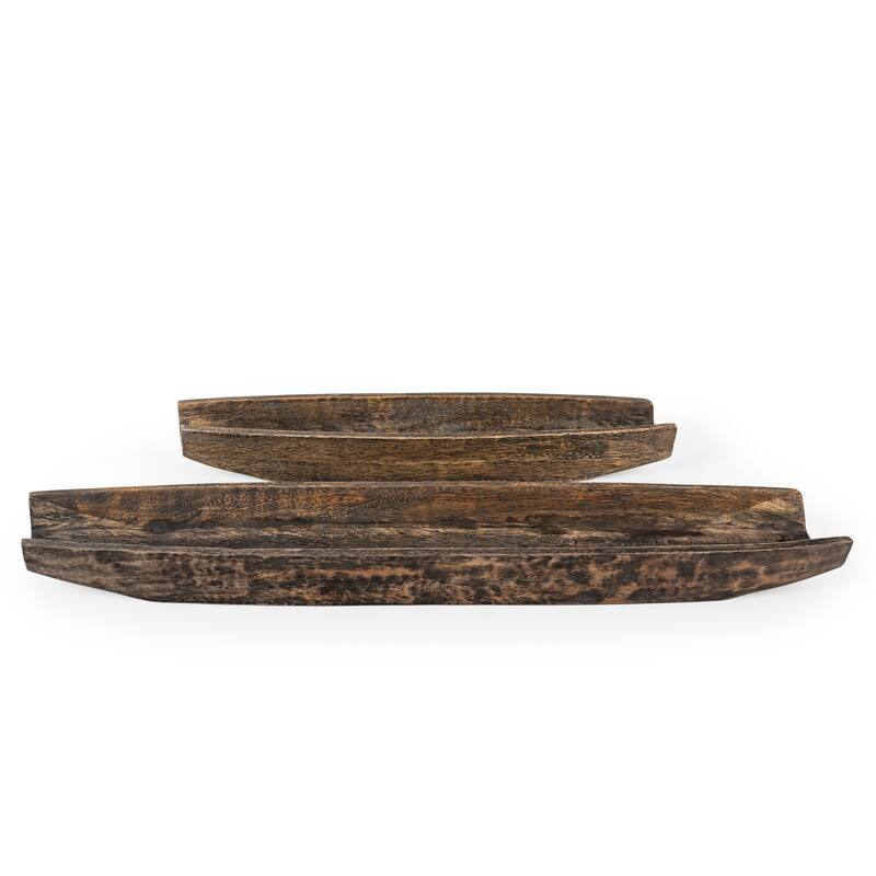 HomeRoots Set of Two Dark Brown Solid Wood Boat Vanity Trays - 36.00 in. x 3.25 in. x 7.00 in.