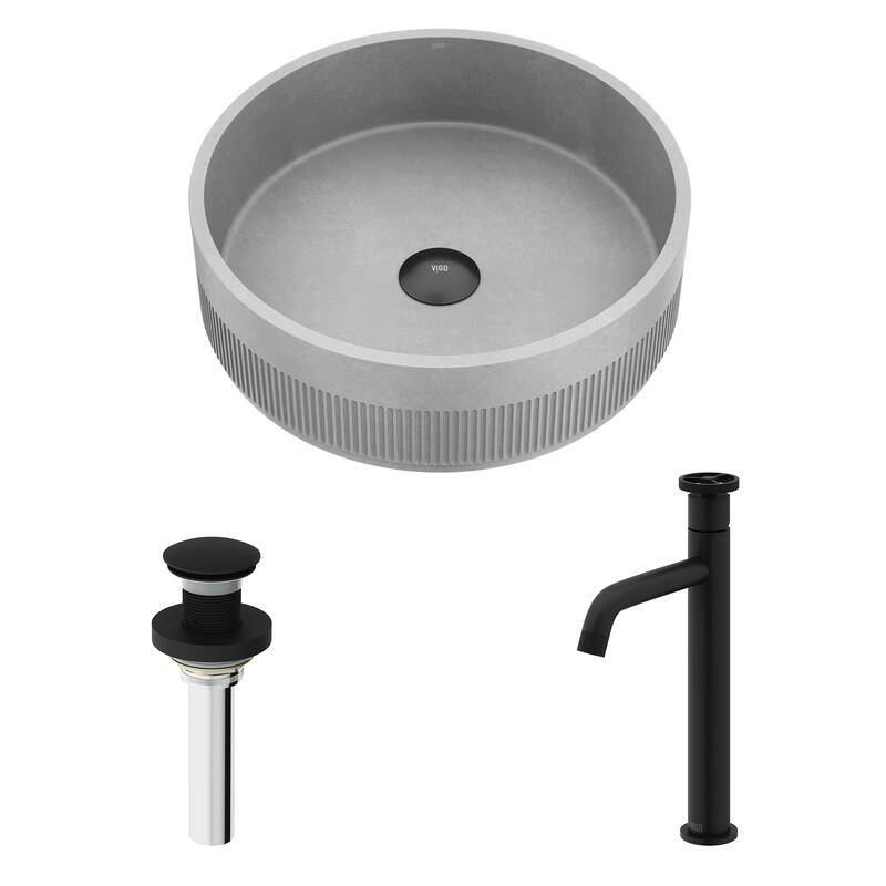 VIGO Cypress 16"L x 16"W Concrete Vessel Sink and Cass 12"H Faucet Set