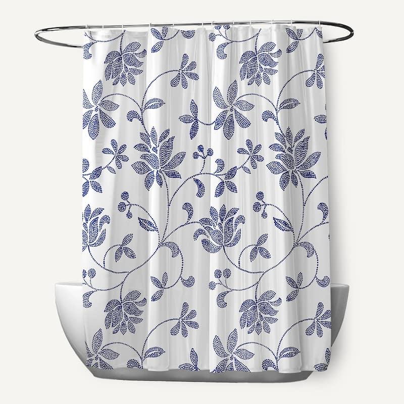 Traditional Floral Shower Curtain - Porcelain Blue