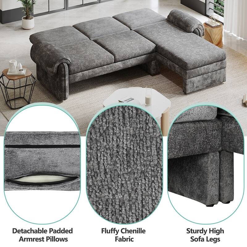94.1" Versatile Sleeper Sofa, Reversible Chaise and 2 Pillows Included