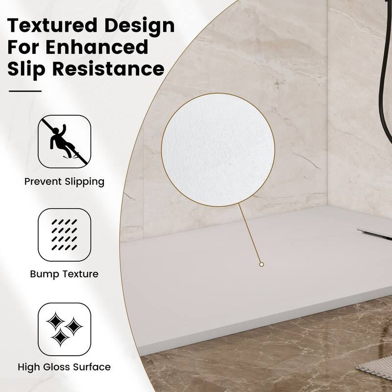 SMC Alcove Shower Pan Base with Reversible Drain, Low Profile, Wheelchair Access, Slip-Resistant, cUPC Certified