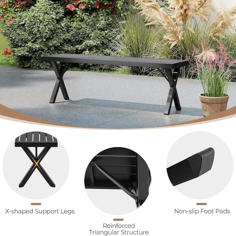 54'' Outdoor Backless Loveseat Patio Metal Bench Heavy-Duty Bench