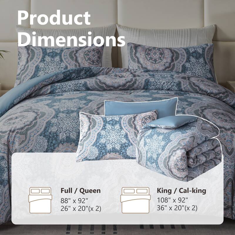 3-Piece 100% Cotton Comforter Set, Flower Pattern Printed Comforter and 2 Pillowcases for All Season
