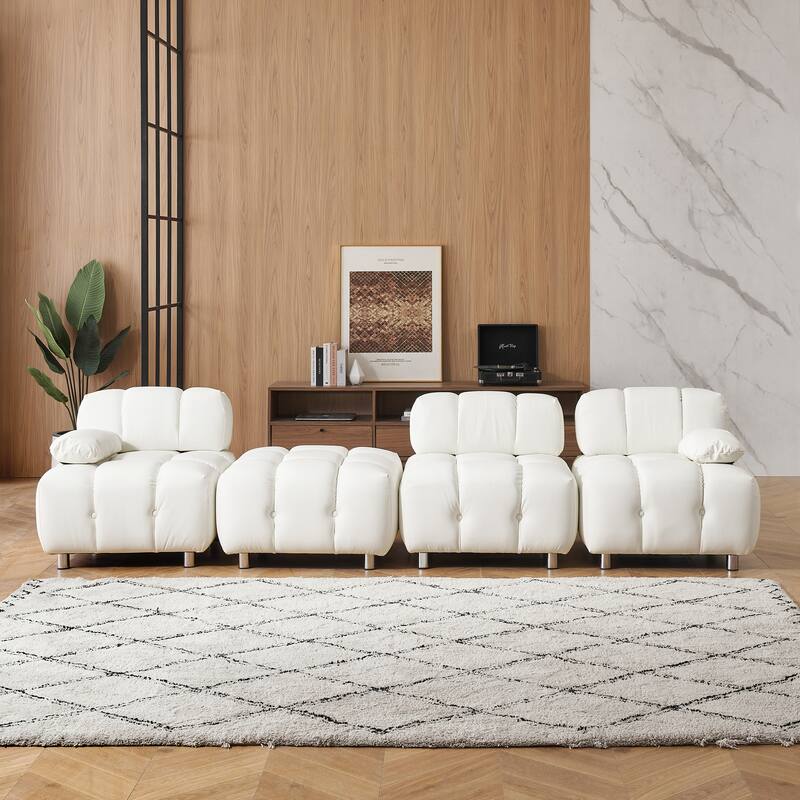 A 90.60-inch technology cloth white sofa, waterproof, stain and cat scratch resistant