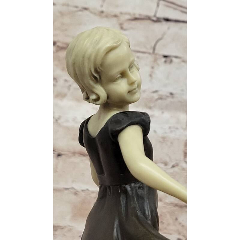 Little Girl Dancer Doing A Curtsy - Bronze Sculpture W/ Resin Arms Head Handmade Art