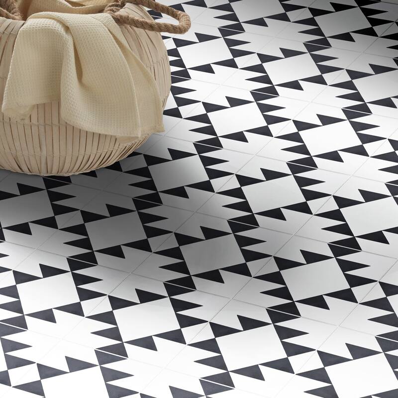 Handmade Rissani Black/White Tile, Pack of 12 (Morocco)