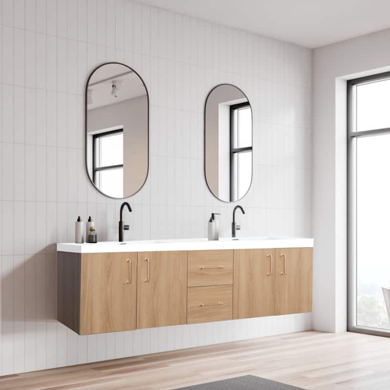 AlbyonD 48" 60" Floating Bathroom Vanity with Sink and Faucet, Natural Oak