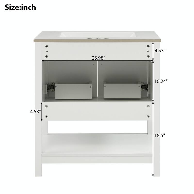 30-Inch Bathroom Vanity with Ceramic Sink and Versatile Storage