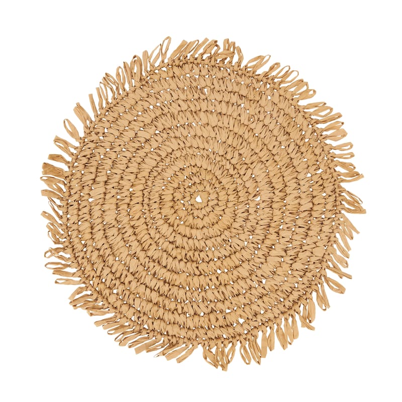Rustic Raffia Fringe Placemat (Set of 4) - Set of 4 - 14"x14" - Natural
